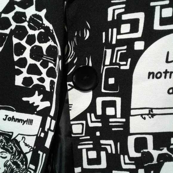 Women's Black & White Cartoon Print  Blazer by Linea Domani Size 4 - Picture 5 of 16
